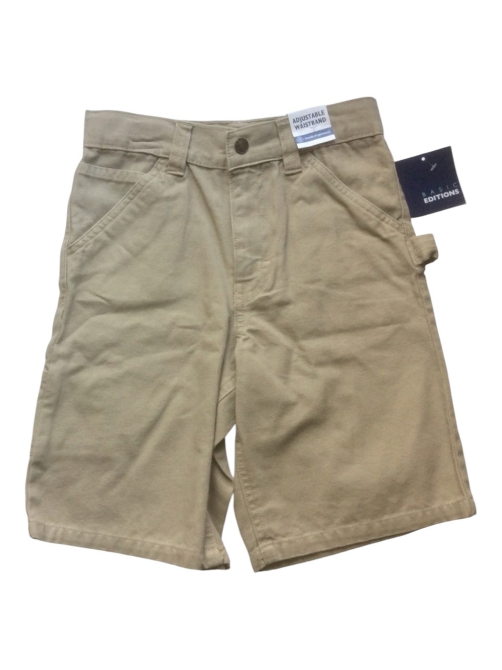 Basic Editions Boys Khaki Shorts Adjustable Waist Size 7 Pockets School Uniform